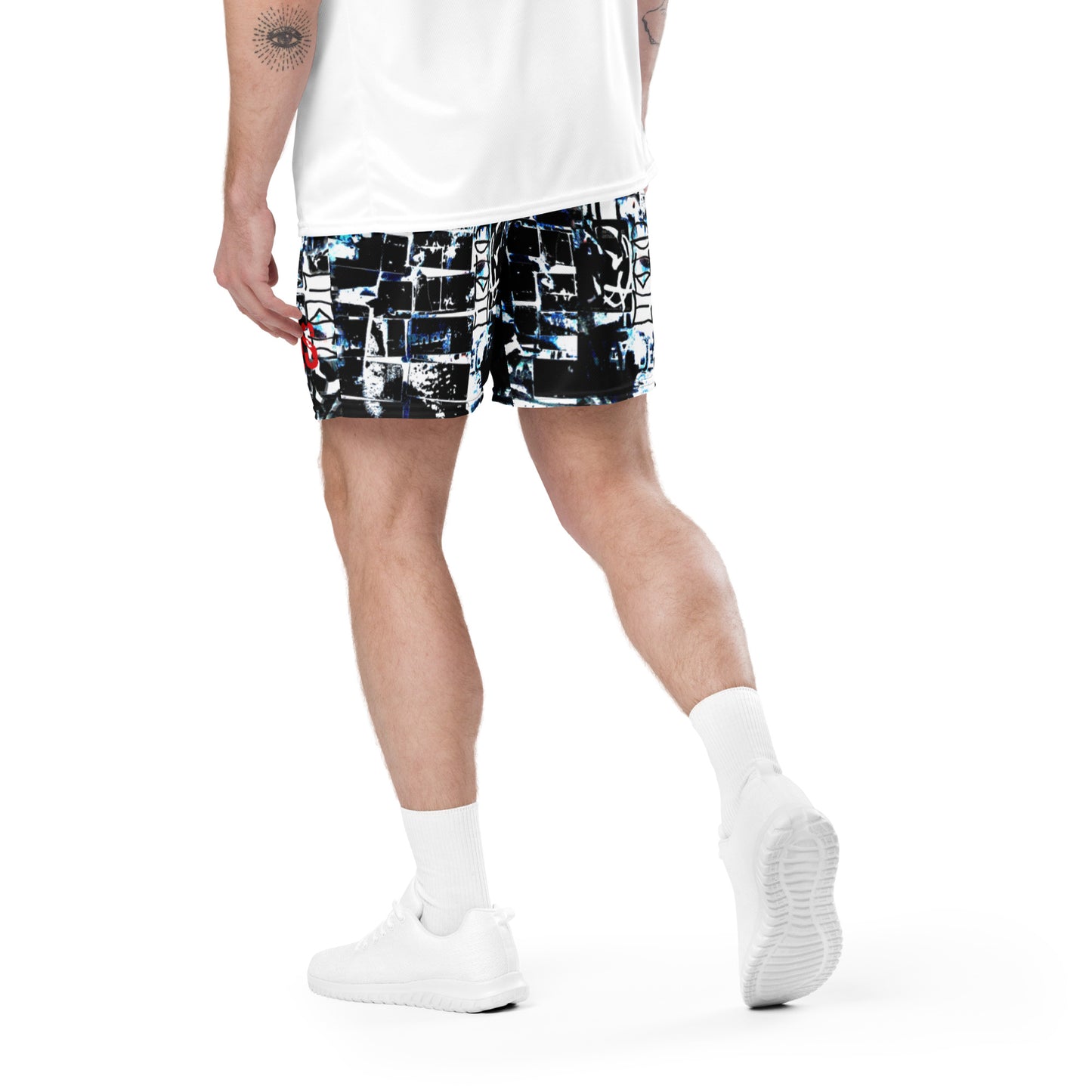 Mesh Monochromatic Abstract Shorts - Blue/White