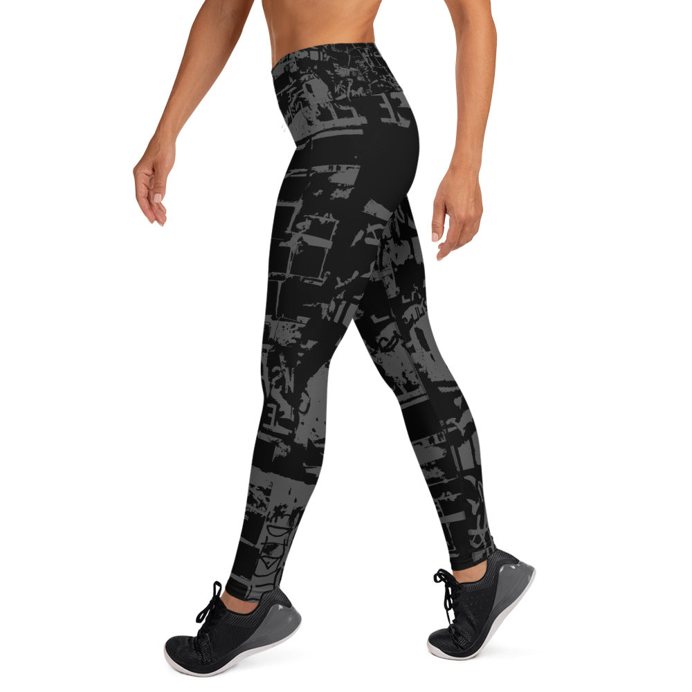 Monochromatic Abstract Leggings - Black/Grey