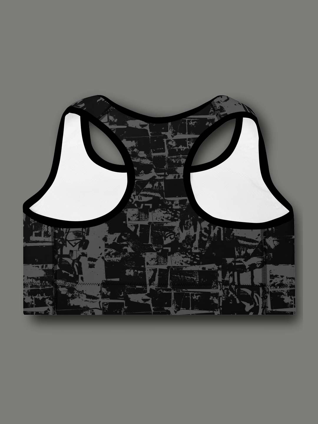 Monochromatic Abstract Sports Bra - Black/Grey