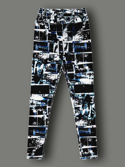 Monochromatic Abstract Leggings - Blue/White