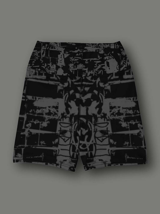 Monochromatic Abstract Yoga Shorts - Black/Grey